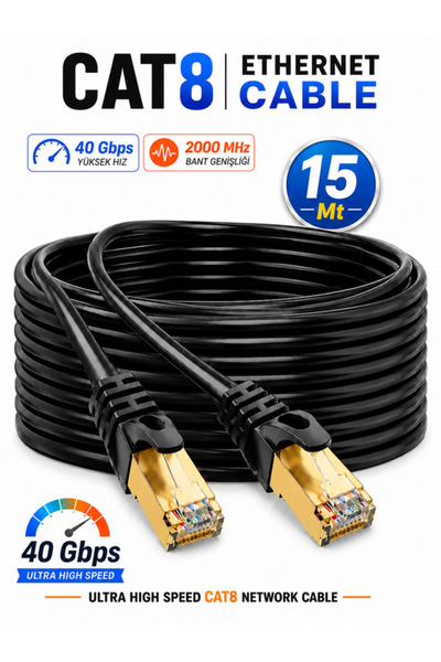 Vwin Cat8 Süper Hızlı 40 Gbps 2000 Mhz STP - FTP İnternet Ağ Kablosu Ethernet Cable - 15 METRE -