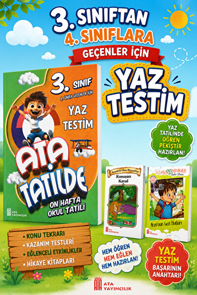 Ata Yayıncılık 3.Sınıftan 4.Sınıflara Geçenler İçin Yaz Testim ( 2 Adet Hikay...