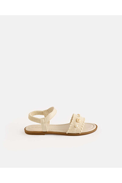 REDTAG Girls Cream Crochet Backstrap Sandals