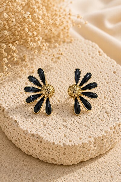 Jack Ferrero Daisy Gold Detailed Daisy Shaped Steel Women's Earrings