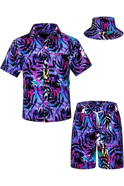 OEM Set cămașă hawaiană și pantaloni scurți pentru băieți, cu imprimeu tropic...