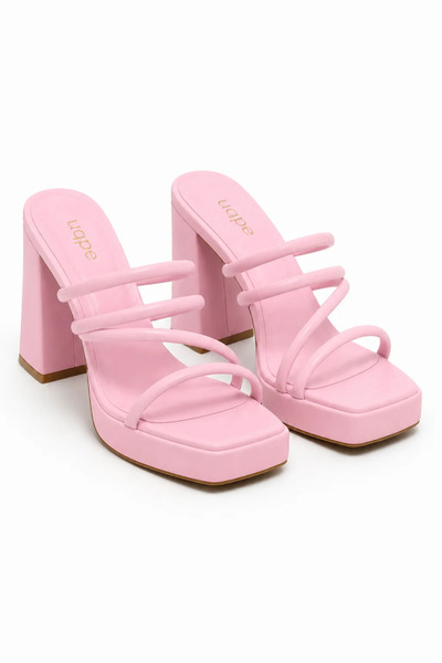 uqpe Women's Platform Heeled Chunky Strap High Thick Heel Slippers Mule - Ley...