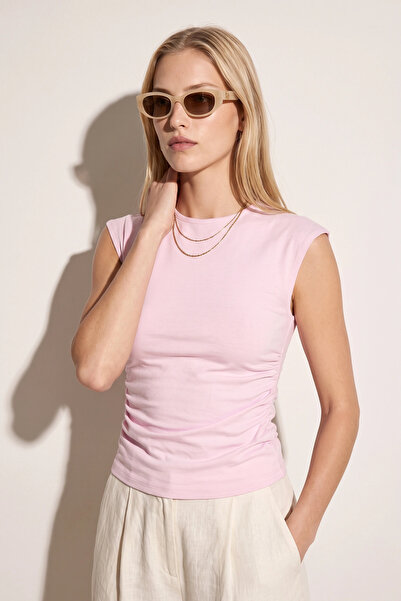 No Matter What Crew Neck Sleeveless Gathered Top