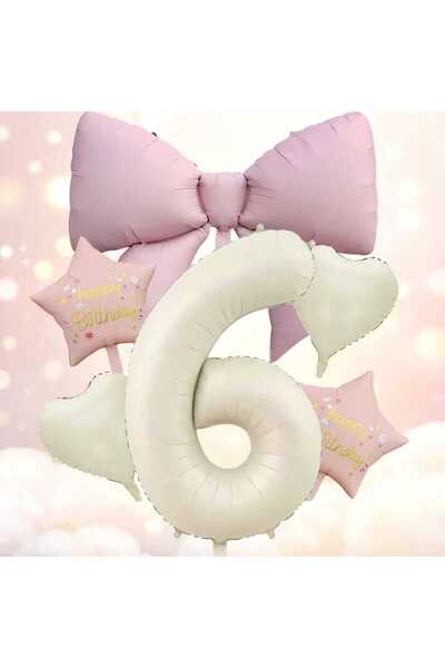 ÇITIPITISTORE Pink Bow Cream Number Birthday Celebration Party Set