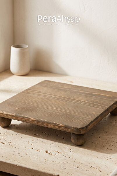 PeraWooden Pera Wooden Riser Kare Top Ayaklı Ahşap Sunumluk Çam Servis Standı...