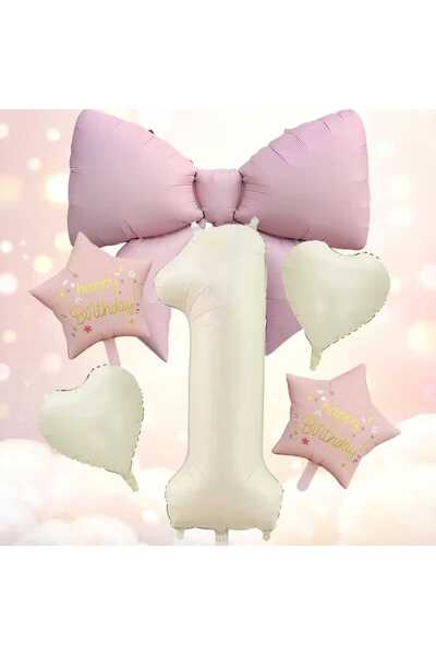 ÇITIPITISTORE Pink Bow Cream Number Birthday Celebration Party Set