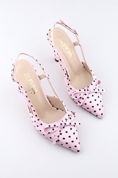 moon glow Women's Powder Pink Polka Dot Bow Pointed Toe Stiletto Heeled Shoes...