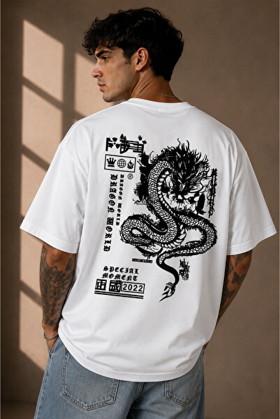 Clothify Unisex Oversize Tokyo Dragon Printed Premium T-Shirt 100% Cotton Cre...