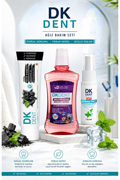 Dermokil Dk Dent 3’Lü Ağız Bakım Seti Diş Macunu+Ağız Bakım Suyu+Ağız Spreyi