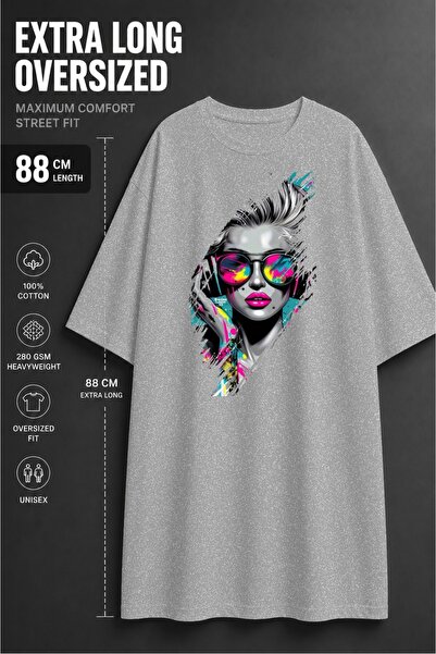classy moda Unisex Εξαιρετικά Μακρύ Oversized Γυναικείο T-Shirt με στάμπα και...