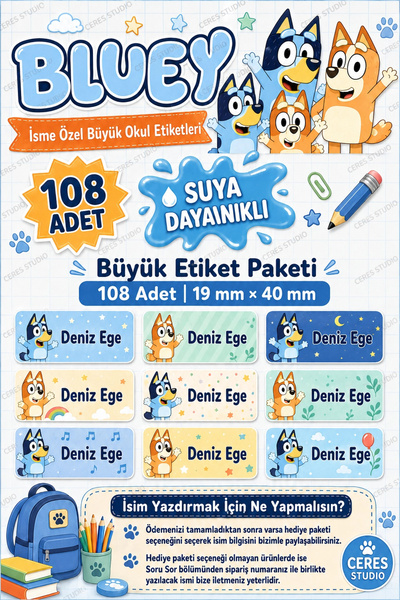 Ceres Studio Okul Etiketi Defter isimli Etiket Isim Yazılabilen Bluey Temalı ...