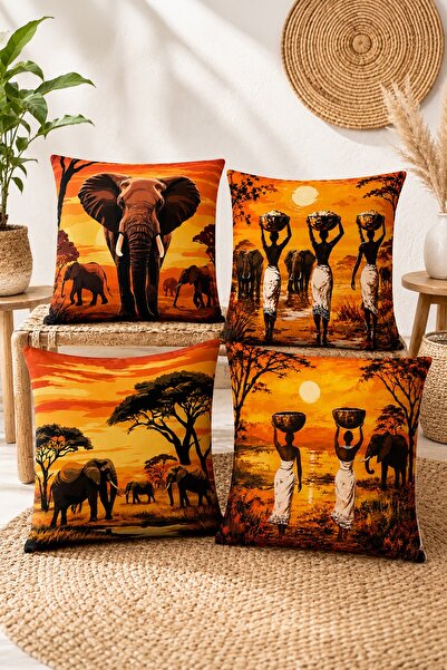 EVPANYA Natural African Life Patterned 4-Piece Throw Pillow Cover Set