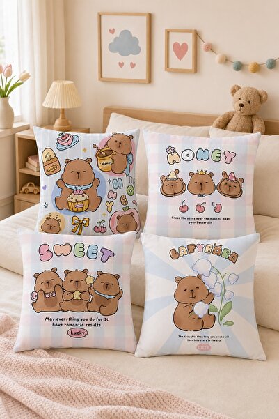 EVPANYA Honey-Eating Capybara Patterned 4-Piece Children's and Baby Pillowcas...