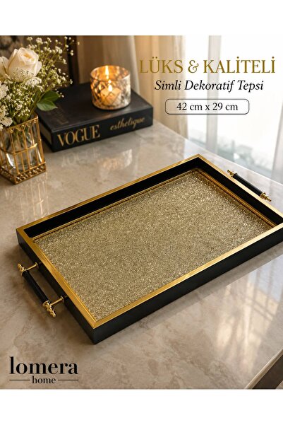 Lomera Home Luxury Glittering Wooden Decorative Tray 42X29 cm – Premium Prese...