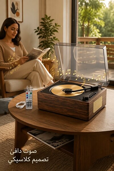 Generic مشغل أقراص CD بلوتوث من وولنوت مع سماعات ستيريو مزدوجة للمنزل مع جهاز...
