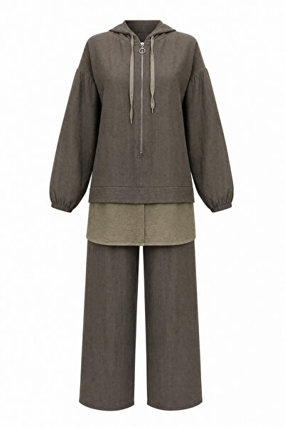 Modamorfo Half-Zip Hooded Strawberry Set with Elastic Sleeves and Wide-Legged...