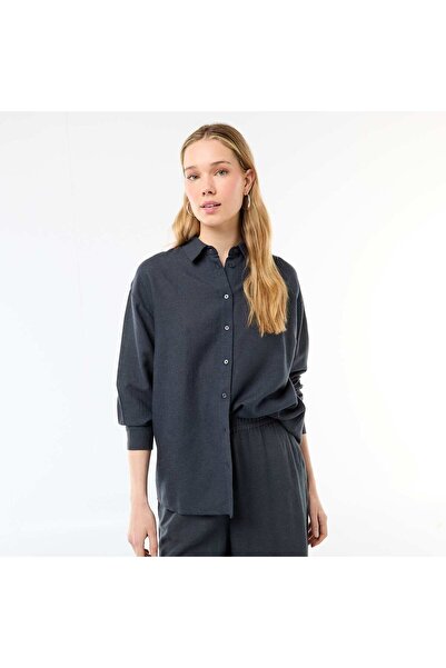 KIABI Blended Linen Shirt BLUE