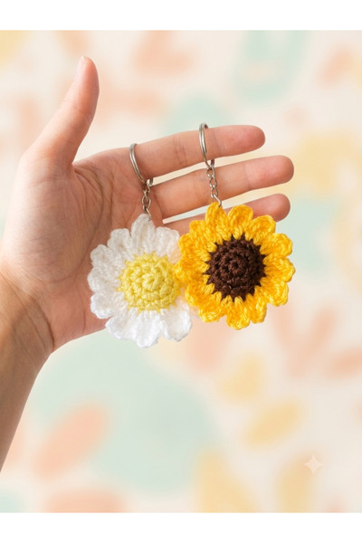 PERFECT Set of 2 Handmade Amigurumi Knitted Daisy and Sunflower Keychains |  ...