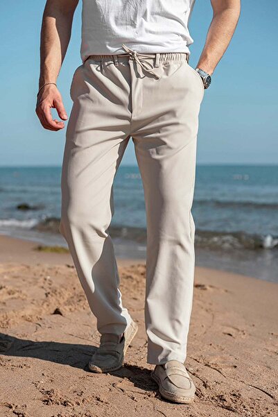 Madmext Bej Beli Lastikli Relaxed Fit Jakarlı Erkek Pantolon E6593
