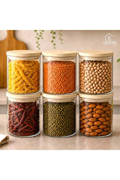Elindor Set of 6 Elindor® Glass Jars with Airtight Bamboo Lid, 500 ml Jar, 10...