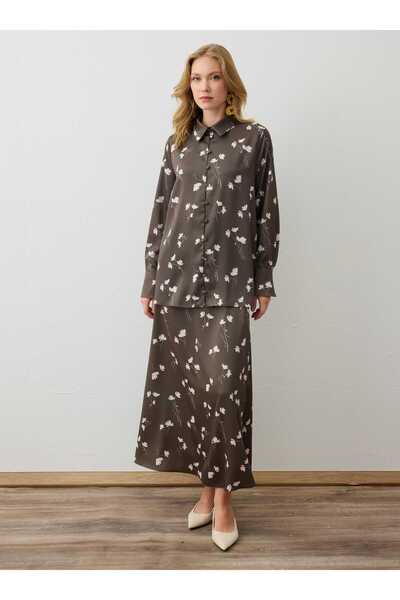 Refka Khaki Floral Patterned Tunic & Skirt Set - Khaki Floral Patterned - - E...