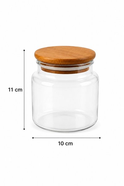 Zivora Home 3-Piece 600 ml Glass Storage Jar with Wooden Lid – Coffee, Sugar, Tea, Spice Storage Container with Label