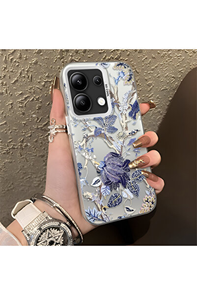 ARTISHELL Redmi Note 13 4G Uyumlu Mavi Botanik Kuş Çiçek Deseni Darbeye Dayan...