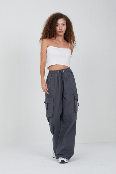 harmony factory Wide Leg Yüksek Bel Kumaş Kargo Cepli Pantolon
