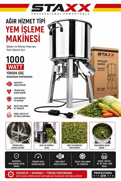 STAXX POWER 1000W Yem Karma Makinesi Tarhana Yapımı Sebze Parçalama Tavuk Yem...