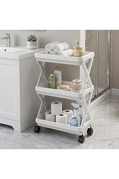 ConceptHome عربة تخزين متحركة من ثلاث طبقات من كونسبت هوم، بيضاء، مع عجلات دو...