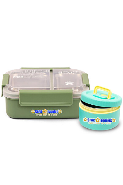 STAR BABiES Stainless Steel Compartment Lunch Box With Removable Tray and Sou...