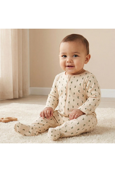 Juniors Printed Sleepsuit with Long Sleeves and Zip Closure