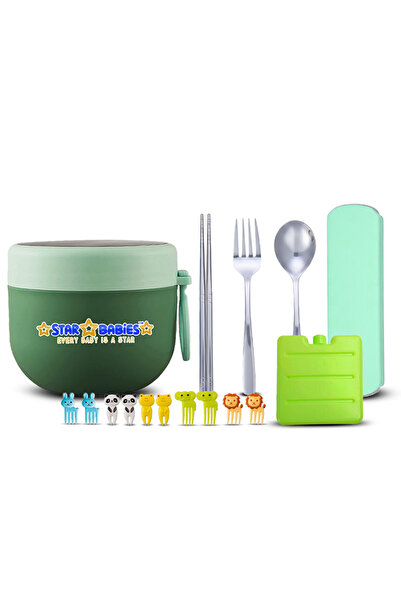 STAR BABiES Set Of 4 School Lunch Accessory Combo Set Green Thermal Mini Food...