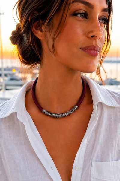 Kutcha Accessories Women's Necklace with Braided Chain – Handmade Modern Shor...