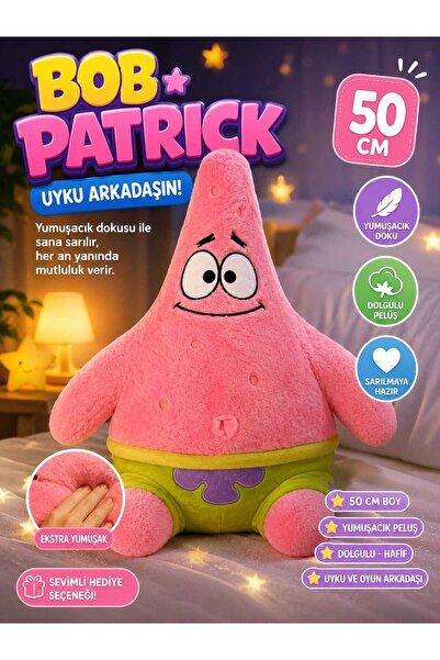 Aksoy Toys Bob Patrick Star Yumuşacık Dolgulu Uyku Arkadaşı Peluş Oyuncak 50 Cm