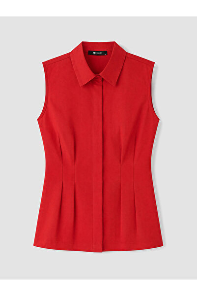LC Waikiki Red Pleated Waist-Fitted Women's Shirt