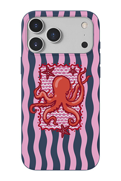 shoptocase iPhone 17 Pro Uyumlu Octopus Desenli Mikrofiber İç Yüzey+ TPU Esne...