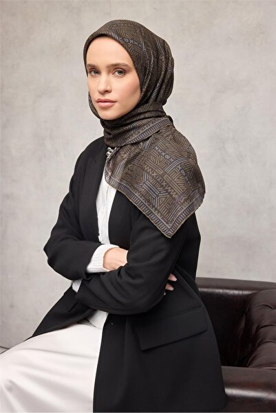 Silk Home وشاح ناعم من القطن والبوليستر باللون الأخضر الزيتي بنمط هندسي مضاد ...