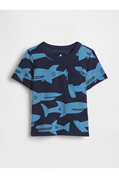 GAP Erkek Bebek Mavi Mix & Match Baskılı Cep T-Shirt