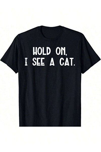 LİNA06 تي شيرت رجالي مضحك بطبعة "Hold On I See A Cat" - تي شيرت برسومات عشاق ...