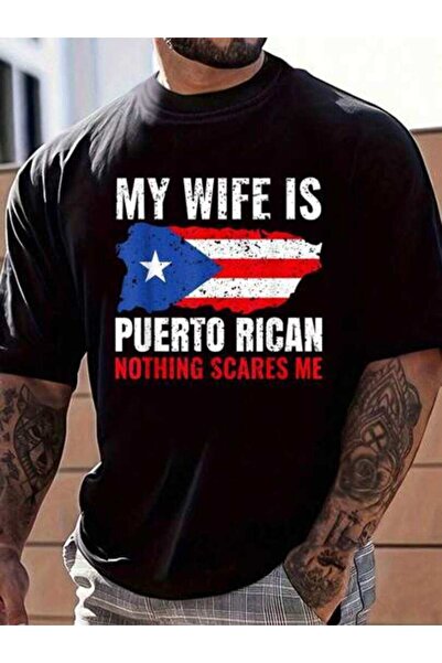 799 100% Cotton My Wife Is Rican Puerto Rico Heritage Roots PR Flag Men's Gra...