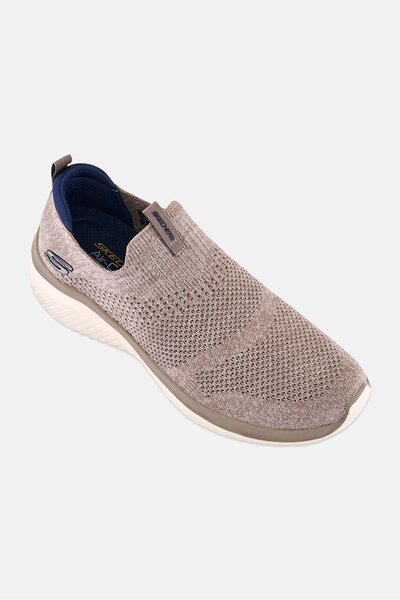 SKECHERS Men Demcheck Ultra Flex 3 Slip On Running Shoes, Taupe