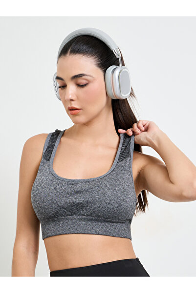 Styli Grey Seamless Tear Drop Back Peep Sports Bra