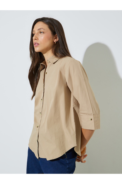 Styli Beige Cotton Relaxed Fit Shirt