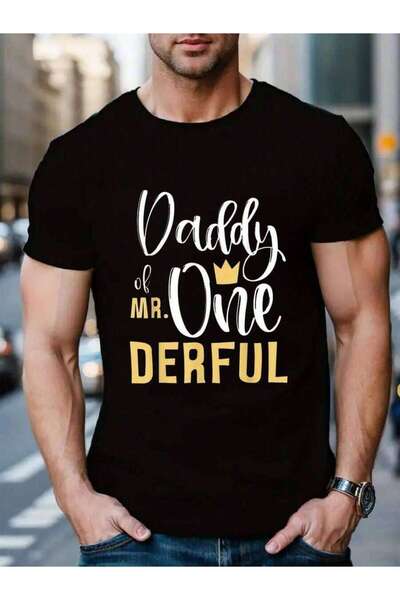 799 تي شيرت رجالي أسود اللون من القطن 100% بطبعة "Daddy Of Mr Onederful 1st B...