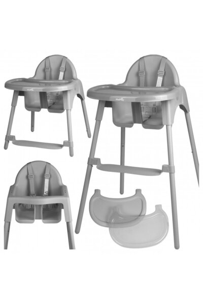 MalPlay Keri Grey baby high chair, 2 in 1, equipped with removable double tra...