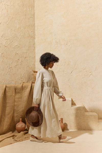 Aker Natural Belted Dress with Embroidery Detail