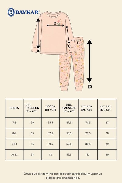 BAYKAR Set pijamale pentru fete, din bumbac, cu decolteu rotund, cu imprimeu floral, cu mâneci lungi, 9278 roz