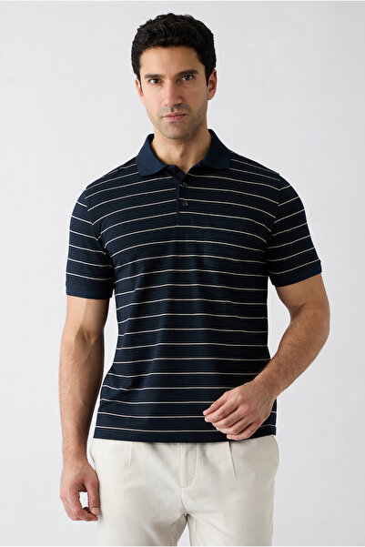 Kiğılı Regular Fit Striped Pocketed Buttoned Polo Collar T-Shirt