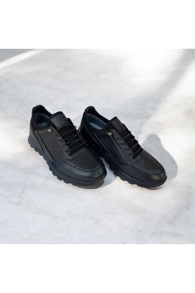 oktay kundura Men's B505K Leather Very Light Poly Sole Black Perforated Outdoor Shoes